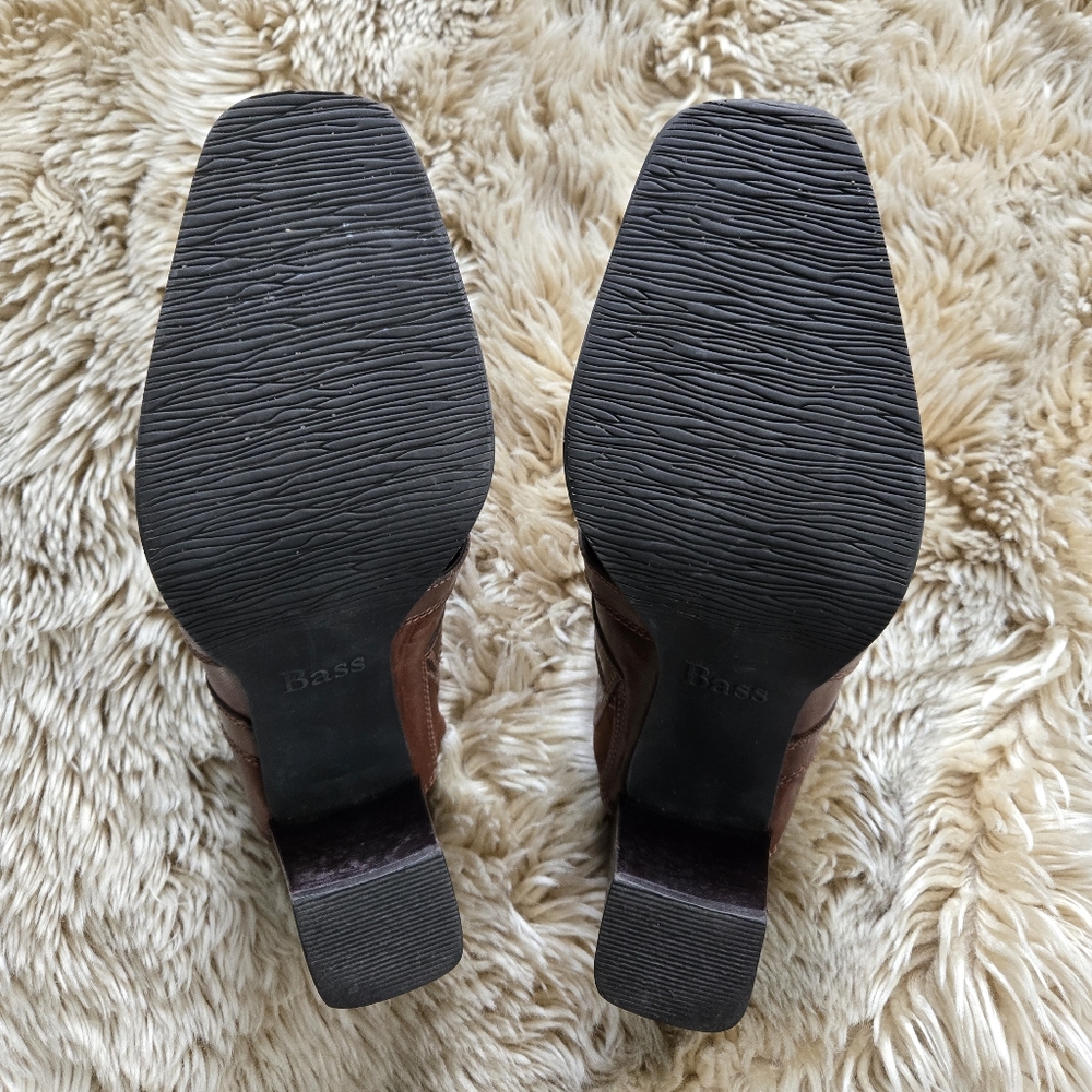 Bass Leather Slip On Brown High Heel Square Toe Buckle Clogs Mules 90s Y2K Sz 8 - Picture 5 of 7